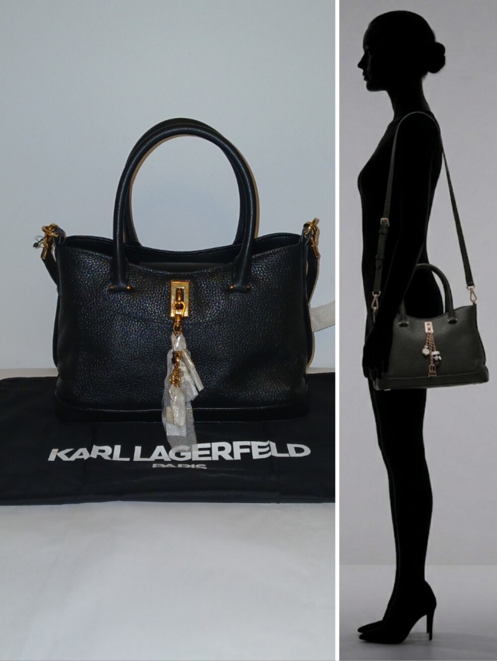 Karl Lagerfeld Paris Leather Gisele Ikon Charm Crossbody With Dustbag, Black